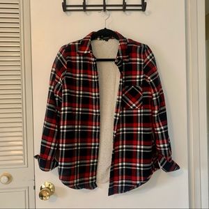 Ambiance Sherpa Lined Navy Red Plaid Flannel